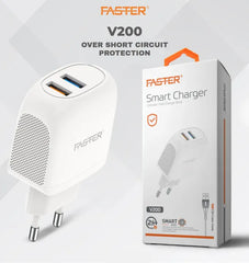 Faster - V200 – 2.4A Fast Charging Adapter, Compact Design, Over Temperature & Over Current Protection for Safe and Efficient Charging